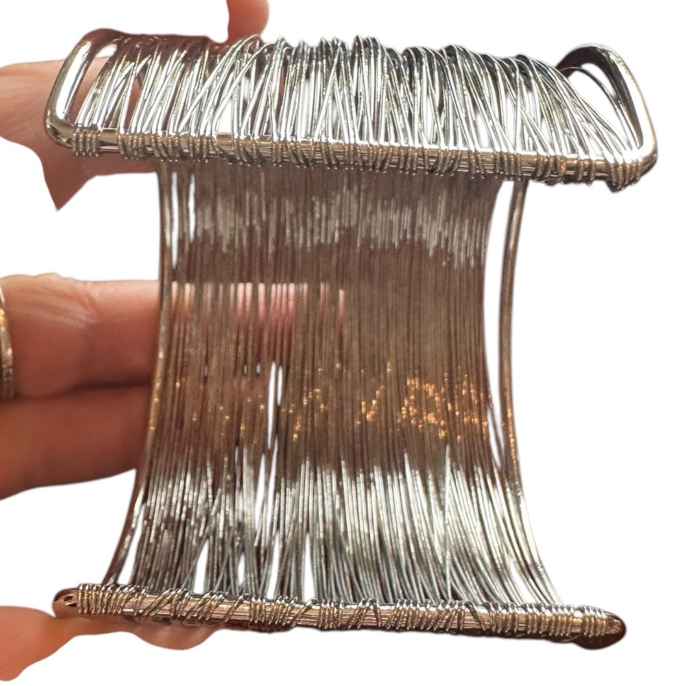 Silver Multilayered Stack Design Cuff Bangle Brac… - image 5